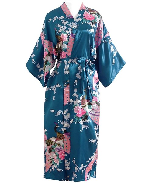 Robes Wedding Slilky Satin Floral Robe for Bride- Bridesmaid- Mother of Bride/Groom - Maid of Honor - Aqua - CE197KZQHWH
