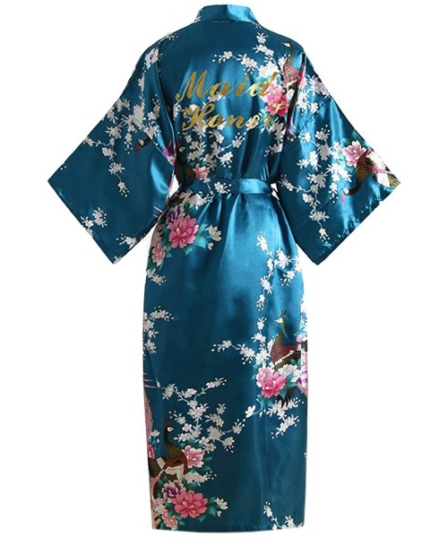 Robes Wedding Slilky Satin Floral Robe for Bride- Bridesmaid- Mother of Bride/Groom - Maid of Honor - Aqua - CE197KZQHWH