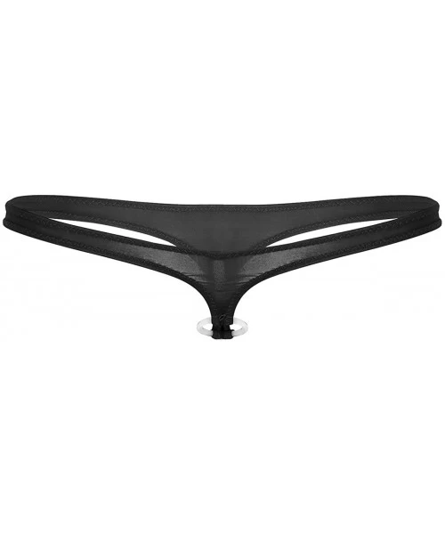 G-Strings & Thongs Mens Sexy Lingerie Low Rise Stretchy Bikini G-String T-Back Bikini Underwear Thong with O-Ring - Black - C...