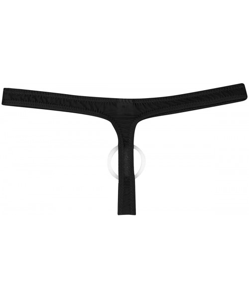 G-Strings & Thongs Mens Sexy Lingerie Low Rise Stretchy Bikini G-String T-Back Bikini Underwear Thong with O-Ring - Black - C...