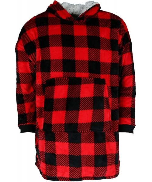 Nightgowns & Sleepshirts Women's Buffalo Plaid Hooded Lounger Gown - Red Black - C419368RDYU