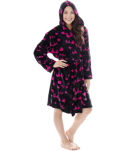 Robes Women's Luxuriously Plush Cozy Collared Bath Robe w/Pockets - Pink Crowns - CN188INA8AK