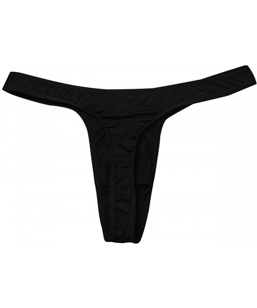 Bikinis Men's Silky Bikini Thongs G String Pouch Underwear Swimwear - Black - C7193E5I4O5