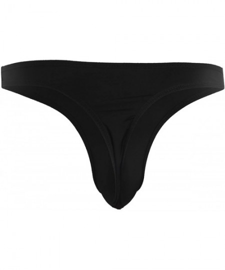 Bikinis Men's Silky Bikini Thongs G String Pouch Underwear Swimwear - Black - C7193E5I4O5