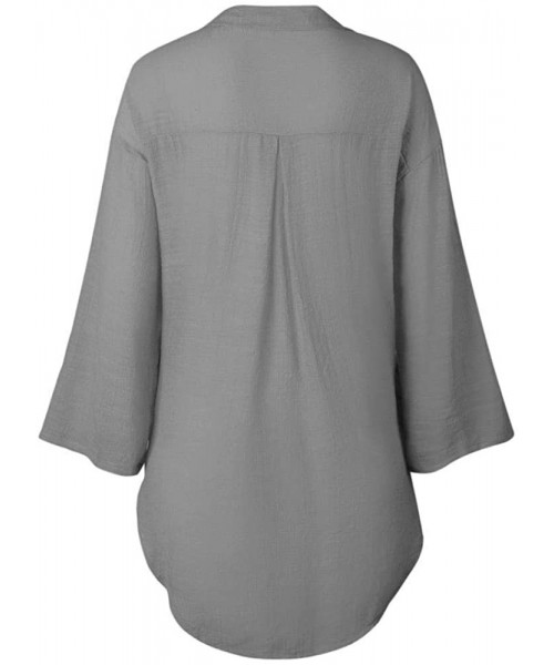 Thermal Underwear Women's Loose Button Long Shirt Dress Cotton Ladies Casual Shirt Long T-Shirt Shirt - Gray - CD18S7TM605