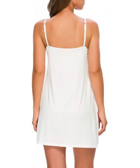 Slips Womens Sexy Modal Comfy Nightgown Full Slip Chemise Sleep Shirt Plus Size S-4XL - A-ivory White - CN18WGES7SE