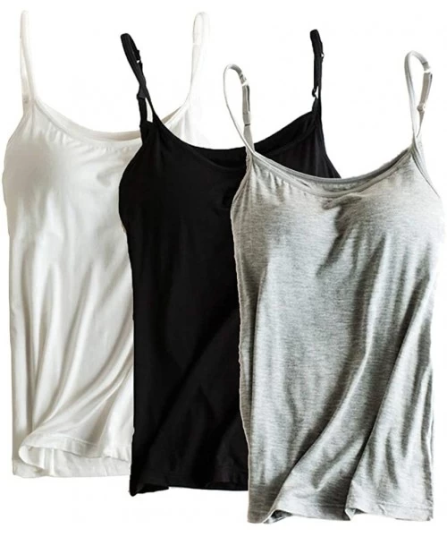 Camisoles & Tanks Womens Modal Built-in Bra Padded Active Strap Camisole Tanks Tops - A Black-white-gray - C518UZGSW9T