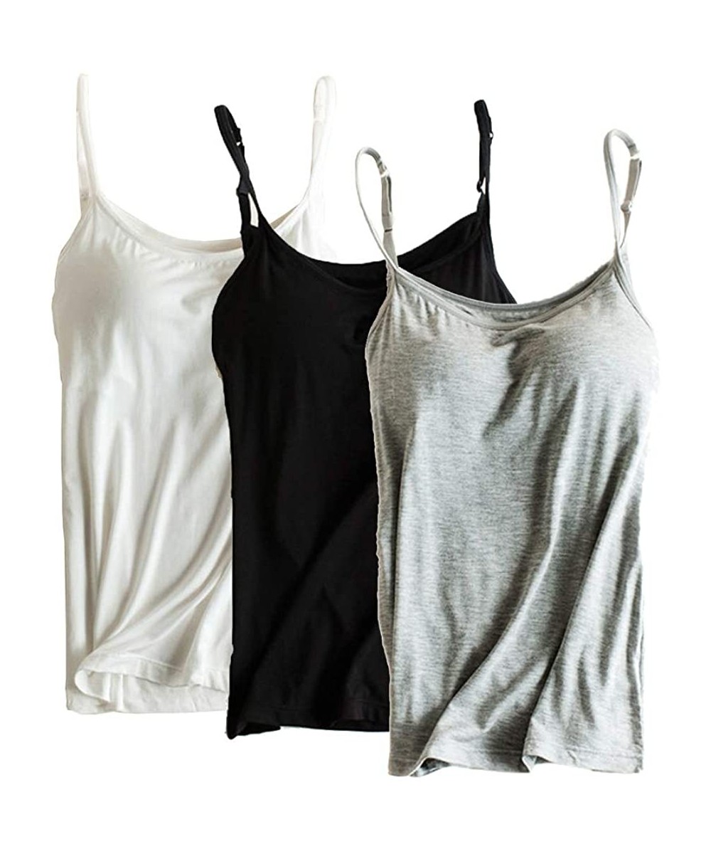 Camisoles & Tanks Womens Modal Built-in Bra Padded Active Strap Camisole Tanks Tops - A Black-white-gray - C518UZGSW9T
