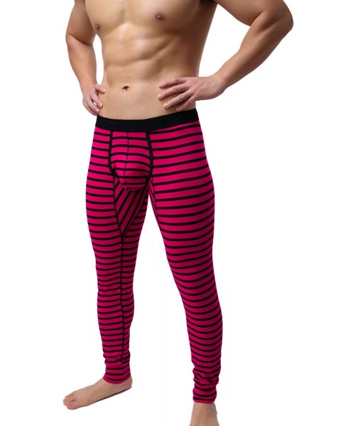 Thermal Underwear Men's Cotton Pouch Underwear Long Johns Thermal Pants Bottoms Leggings - Rose Red - CT192M6ZUEA