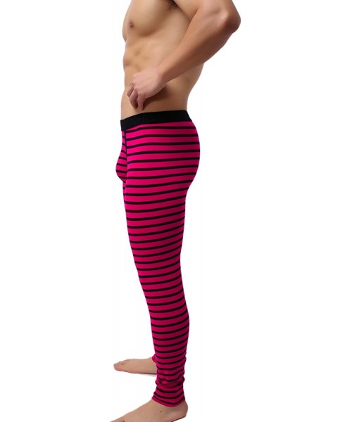 Thermal Underwear Men's Cotton Pouch Underwear Long Johns Thermal Pants Bottoms Leggings - Rose Red - CT192M6ZUEA