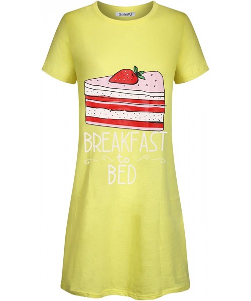 Sets Women's Cotton Printed Short Sleeve Sleep Shirt One Size Fit All - Yellow4 Strawberry Cake - CB18CYEKHZG