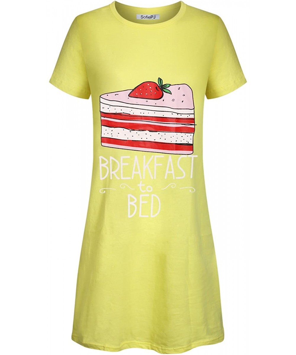 Sets Women's Cotton Printed Short Sleeve Sleep Shirt One Size Fit All - Yellow4 Strawberry Cake - CB18CYEKHZG
