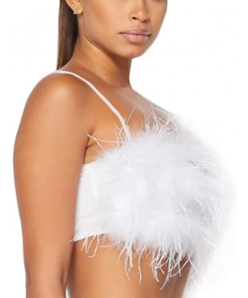 Camisoles & Tanks Women Rave Festival Feather Crop Tops Faux Fur Spaghetti Straps Tube Top for Concert Club Party - White - C...