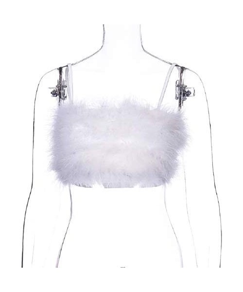 Camisoles & Tanks Women Rave Festival Feather Crop Tops Faux Fur Spaghetti Straps Tube Top for Concert Club Party - White - C...