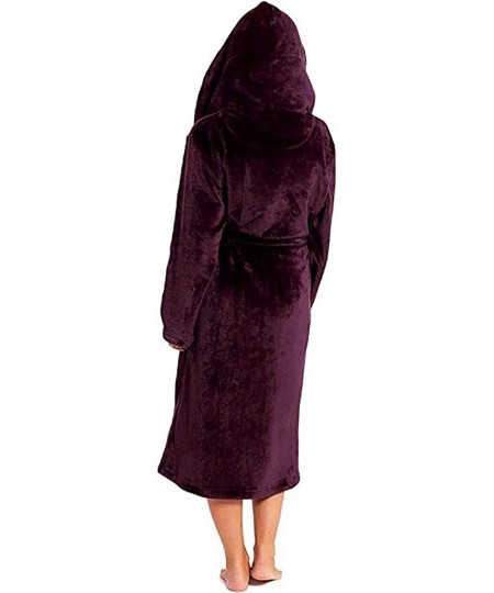 Robes Womens Bathrobe with Hood Plush Fleece Robe Warm Bathrobe Comfortable Robe Pajamas Shawl Classic Home Clothes Red - CV1...