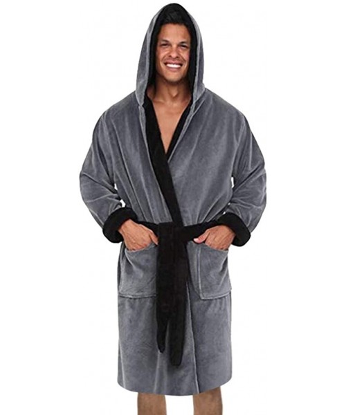 Robes Men's Plush Shawl Bathrobe Home Clothes-Winter Lengthened Long Sleeved Robe Coat - CP18AG7YZ2E
