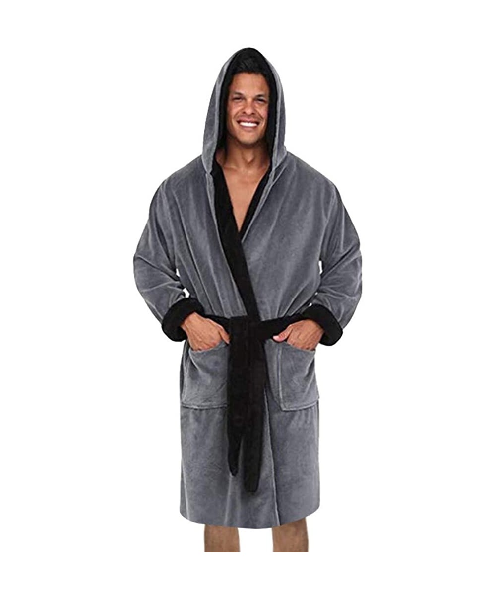 Robes Men's Plush Shawl Bathrobe Home Clothes-Winter Lengthened Long Sleeved Robe Coat - CP18AG7YZ2E