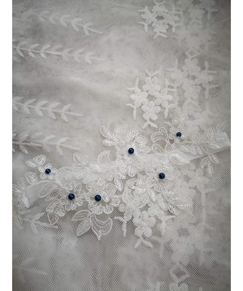 Garters & Garter Belts Bridal Lace Garter Pearls Garter Flower Leaf Design G43 - Navy - CW18I0W9IDW