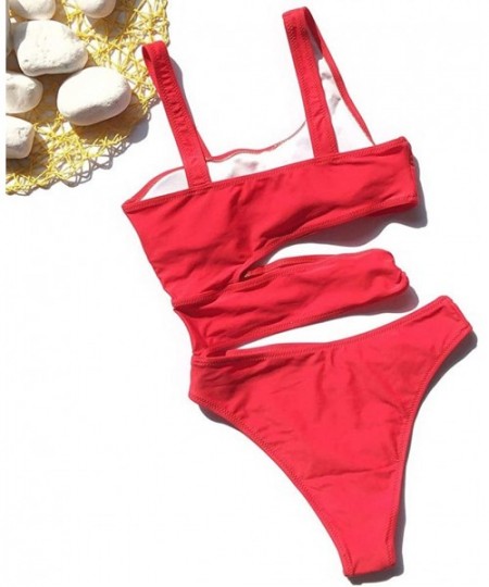 Thermal Underwear Women's Solid Color One-Piece Swimsuit Bikini Beachwear Bathing Suit - Red - CA1965ERWHE