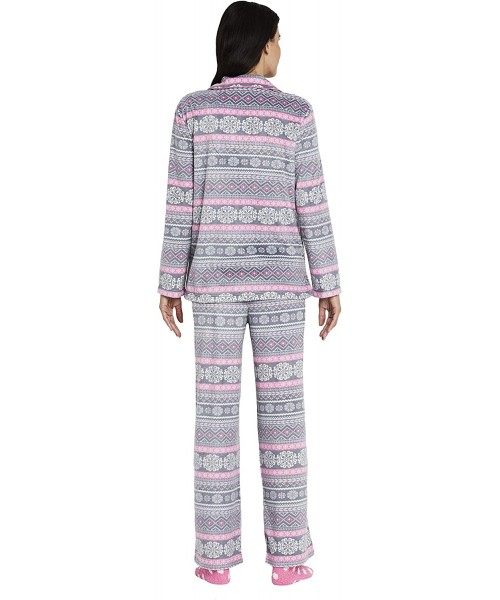 Sets Women's Long Sleeve Minky Fleece Pajama Set PJ with Socks - Medallion Fairisle Charcoal Grey/Pink/White - C018E4QAT8C