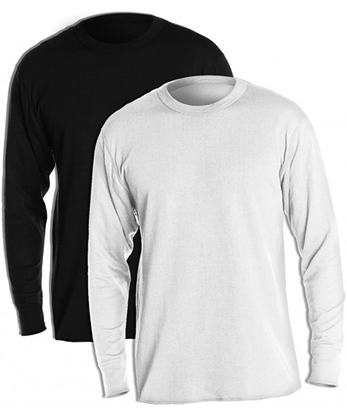 Thermal Underwear 60% Cotton 40% Polyester Men's Mid Weight Wicking Crew Neck Top 1 Black + 1 Winter White - Multicolored - C...