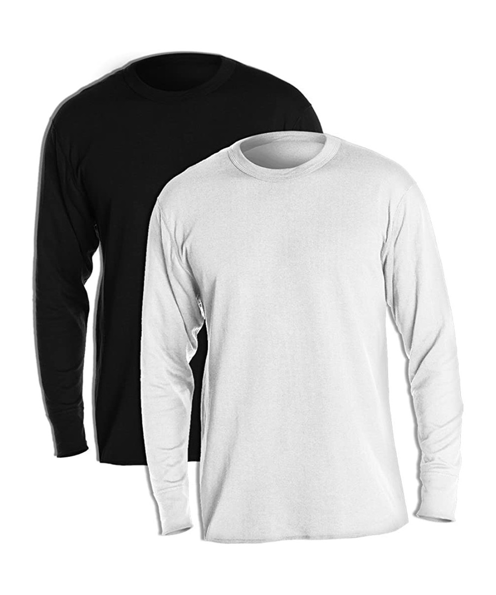 Thermal Underwear 60% Cotton 40% Polyester Men's Mid Weight Wicking Crew Neck Top 1 Black + 1 Winter White - Multicolored - C...