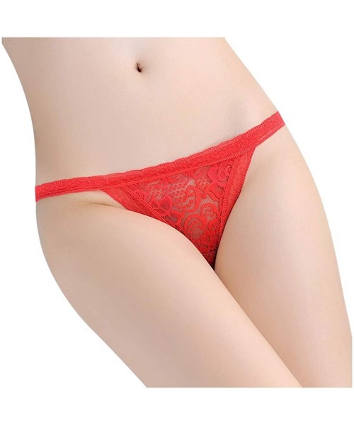 Slips Women Sexy Floral Lace Splice Briefs Panties Hollow Thongs Lingerie Underwear - Red - CQ196U8T6AE