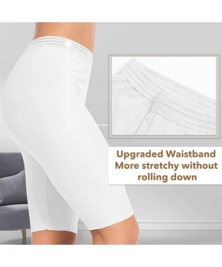 Shapewear Womens Lace Slip Shorts for Under Dresses Short Leggings Mid Thigh Stretchy Undershorts - Flat Edge - White - CA19C...