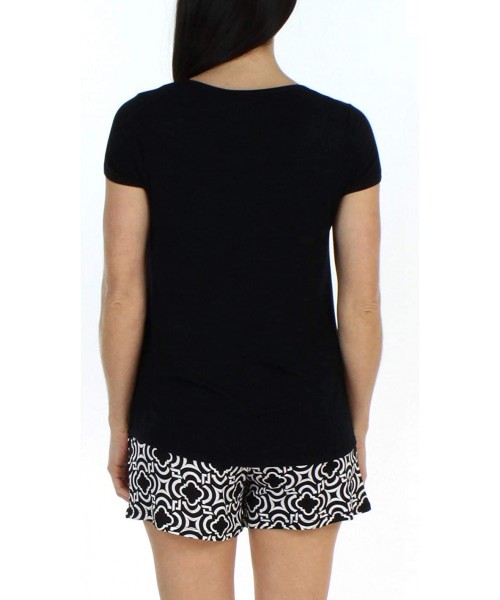 Sets Women's Sleepwear Short Sleeve Top and Shorts Pajama Set - Black Mosiac - Black Top - CW187QW2G93