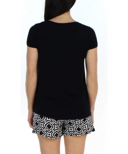 Sets Women's Sleepwear Short Sleeve Top and Shorts Pajama Set - Black Mosiac - Black Top - CW187QW2G93