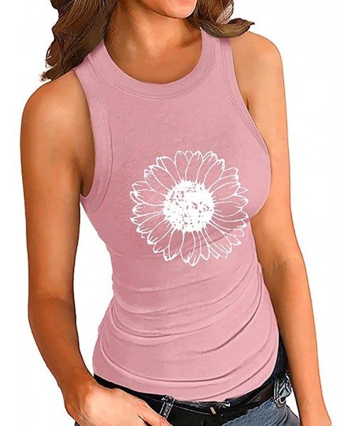 Thermal Underwear Women's Sunflower Tank Tops Casual Sleeveless Crew Neck Workout Tops Loose Fit Graphic Shirt - Pink - C719C...