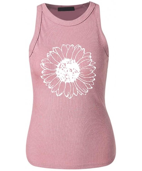 Thermal Underwear Women's Sunflower Tank Tops Casual Sleeveless Crew Neck Workout Tops Loose Fit Graphic Shirt - Pink - C719C...
