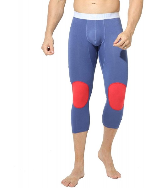 Thermal Underwear Mens Single Layer Capri-Pants Patch Pouch Warm Long Underwear Long Johns - Blue - CE192U9E73L