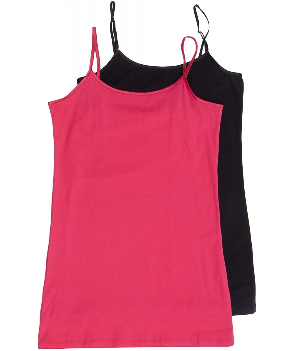 Camisoles & Tanks Womens 2 or 4 Pack Camisole Spaghetti Straps Long Tanks in Junior - 2 Pack- Black Hpink - C318GZ22NST