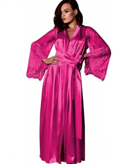 Robes Women Short Silk Kimono Robe Lace Trim Satin Sleepwear Bridesmaids with Briefs - Hot Pink 3 - CY18WKEMD37