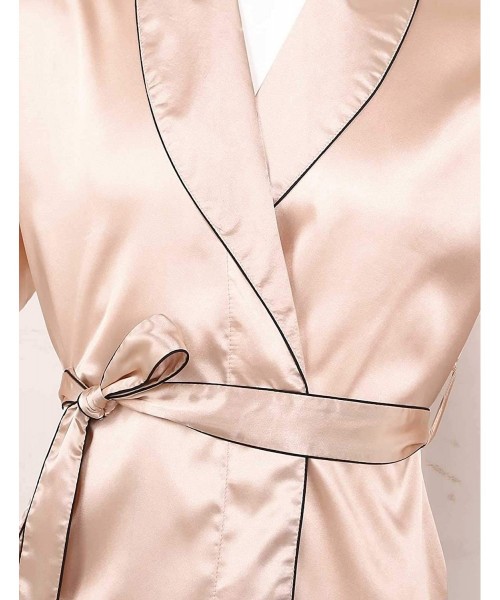 Robes Men's Satin Long Sleeve Shawl Collar Kimono Robe Bathrobe Silky Lightweight Pajamas Nightwear - Pearl Pink - CV19970H3MW