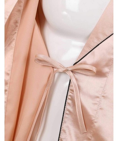 Robes Men's Satin Long Sleeve Shawl Collar Kimono Robe Bathrobe Silky Lightweight Pajamas Nightwear - Pearl Pink - CV19970H3MW