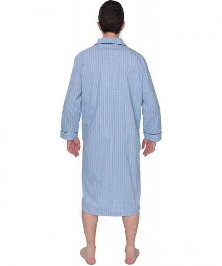 Sleep Tops Sleepwear Mens Broadcloth Woven Nightshirt Sleep Shirt - Blue Navy- Plaid - CJ12I5DBVTJ
