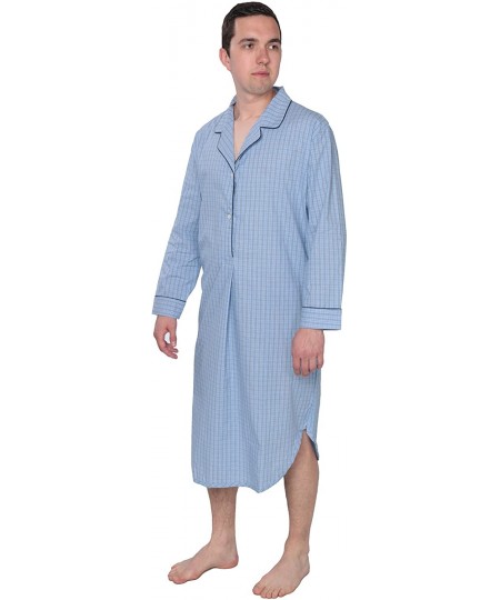 Sleep Tops Sleepwear Mens Broadcloth Woven Nightshirt Sleep Shirt - Blue Navy- Plaid - CJ12I5DBVTJ
