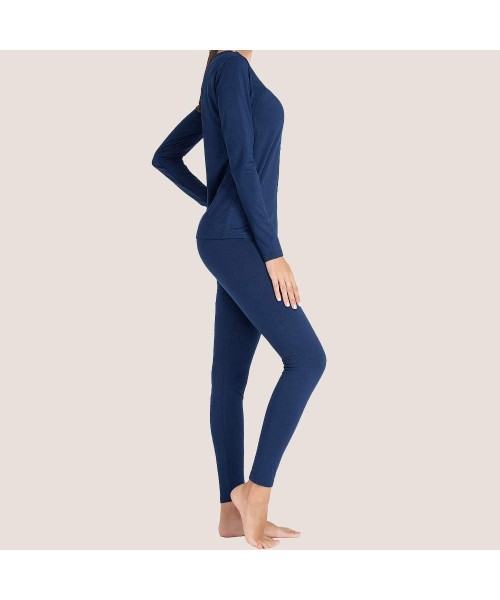Thermal Underwear Thermal Underwear Women Long Sleeve Johns Set Fleece Top Leggings Warm Pajamas - 11 - Blue - C318AI93YMI