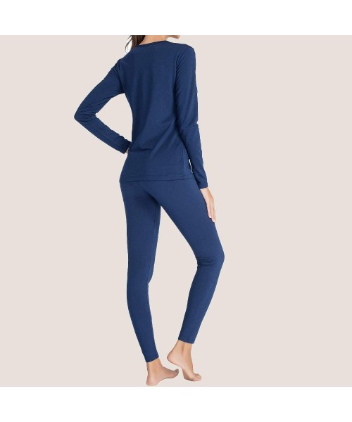 Thermal Underwear Thermal Underwear Women Long Sleeve Johns Set Fleece Top Leggings Warm Pajamas - 11 - Blue - C318AI93YMI