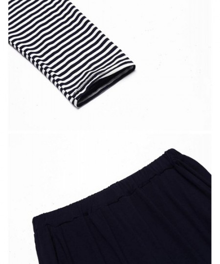Sets Womens Pajama Set Striped Long Sleeve Sleepwear Soft PJ's Set Pants with Pockets - Style 2 navy Blue(long Sleeve) - CR18...
