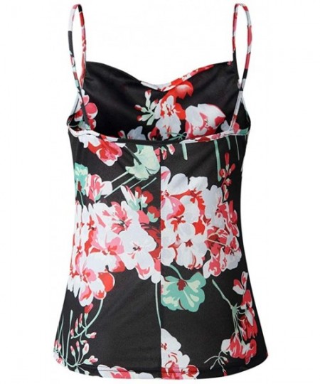 Tops Women Floral Printing Camisole Backless Sleeveless Vest Spaghetti Strap Ruched Summer Tunic Tops - Black - C71979THL7L
