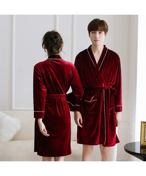 Robes Burgundy Women's Kimono Men's Velour Sleep Robe V-Neck Pajamas Sleepwear Spring Home Wear Nightgown Bath Gown Sleepshir...
