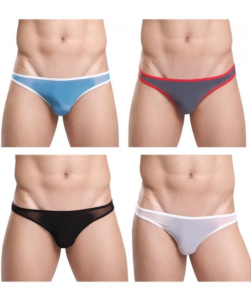 G-Strings & Thongs Men's Thongs Underwear T-Back See Through Mesh Bikini Underwear - Black-blue-gray-white - CE18ZX8OUZE