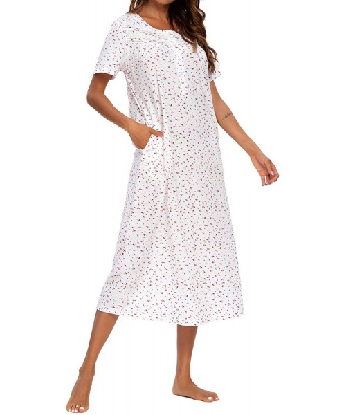 Nightgowns & Sleepshirts Nightgown Womens Cotton Nightshirt Short Sleeve Lightweight Sleepwear Dress - B_white - CZ19CD2IK7Z