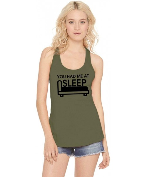 Tops Ladies You Had Me at Sleep Racerback - Military Green With Black Print - C018XIM5SGU