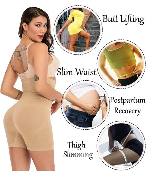 Shapewear Women's Butt Lifter Shaper Seamless Tummy Control Hi-Waist Thigh Slimmer - Nude - CK18OD44C97