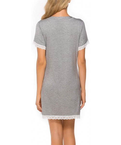 Nightgowns & Sleepshirts Women's Short Sleeve Nightgown Button Down Sleepwear Pajamas Nightshirt - Gray - CI18WEMSR9T