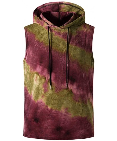 Thermal Underwear Men's Summer Sleeveless Hooded Tie-Dye Tank Top Gradient Sports Casual Workout Gym T-Shirt - Purple - C619E...